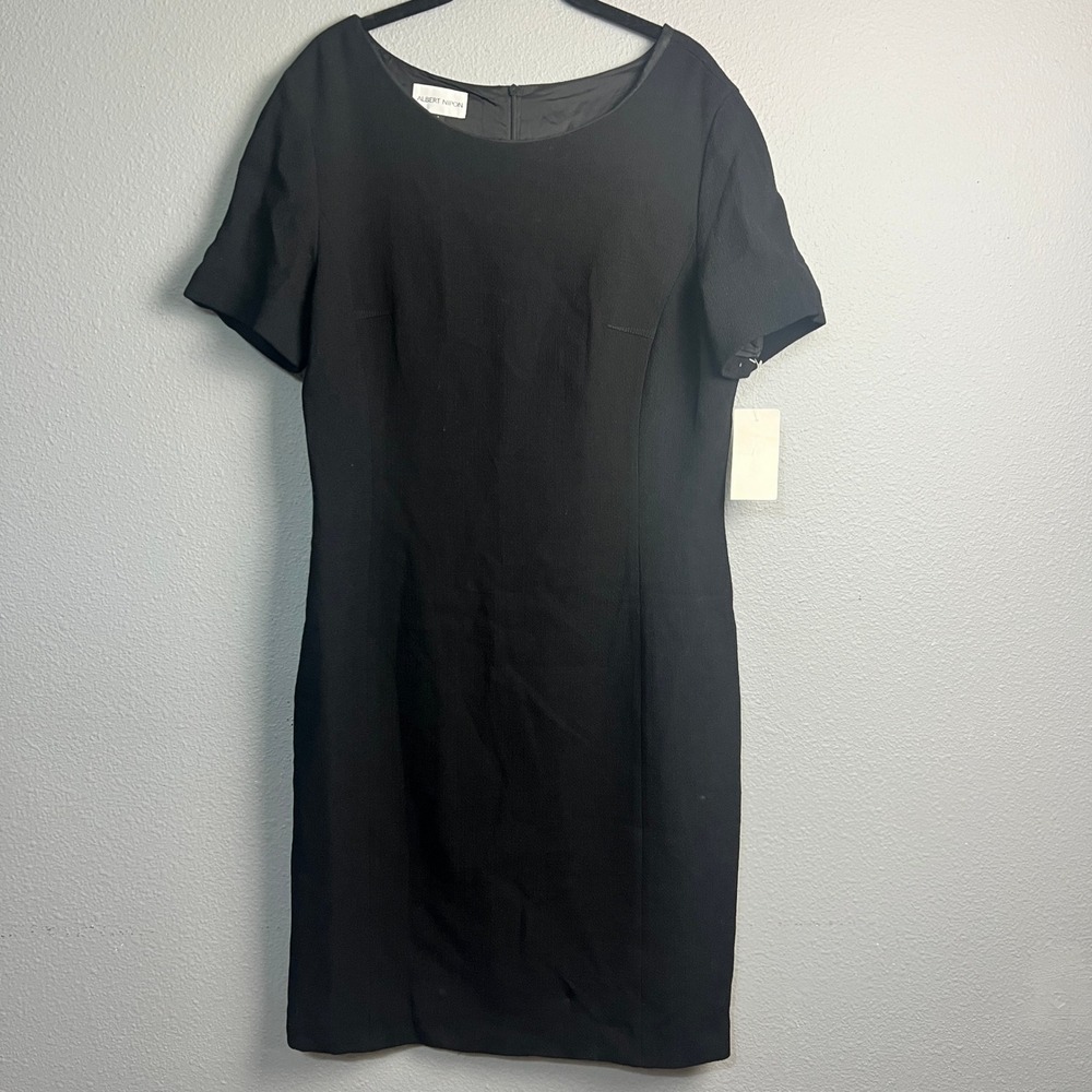 NWT Albert Nipon Black Wool Dress Career Short Sleeve Sheath‎ Dress Size 14
